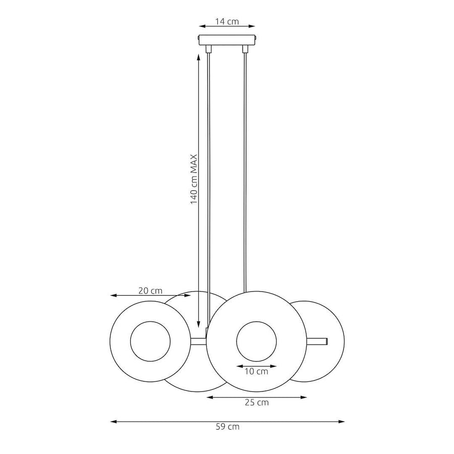 Schéma coté du luminaire avec hauteur maximale et largeur des disques