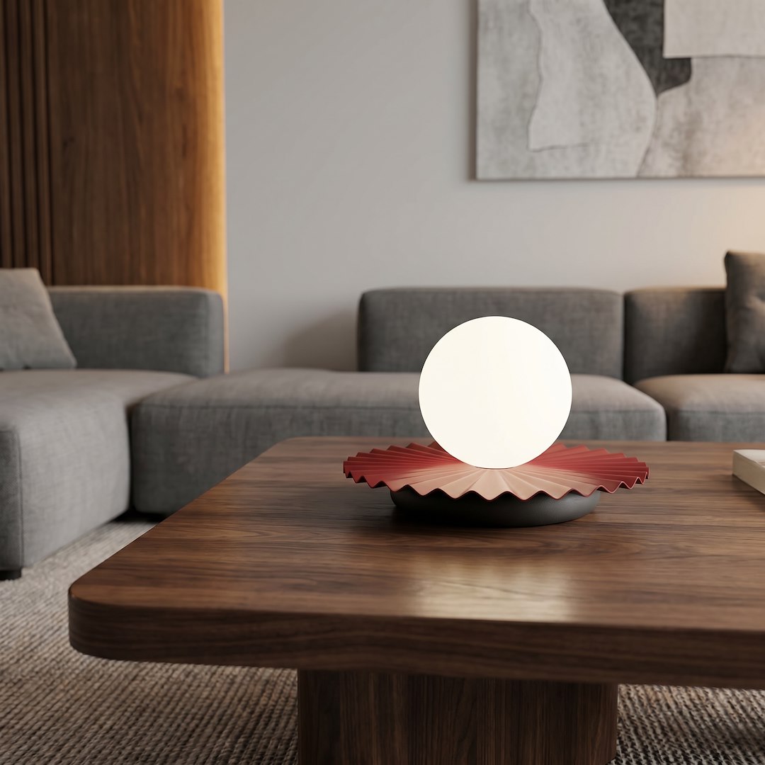 Lampe à poser Umbra bordeaux et noire, verre blanc