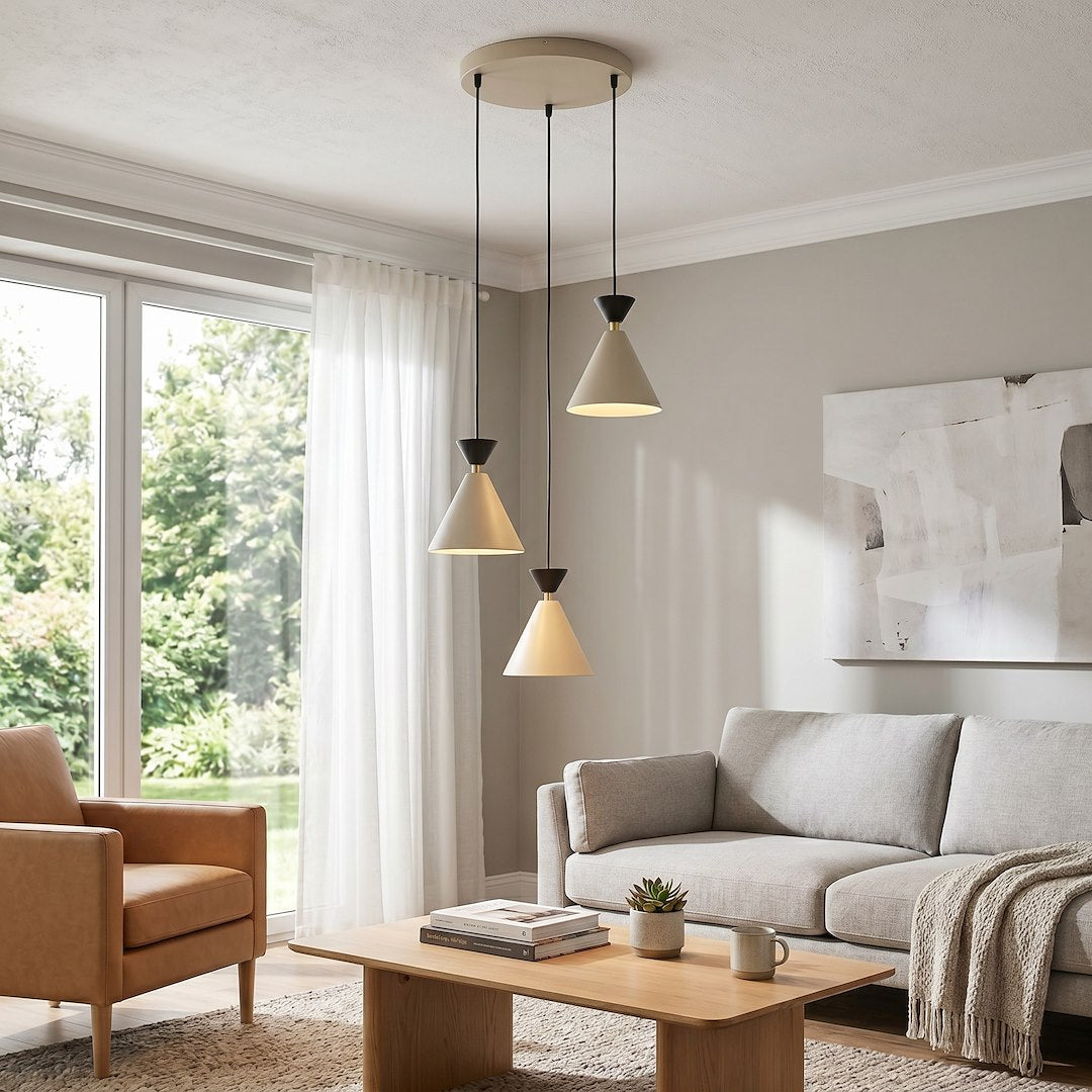 Suspension Klever 3 lumières beige et noire, H 40 cm