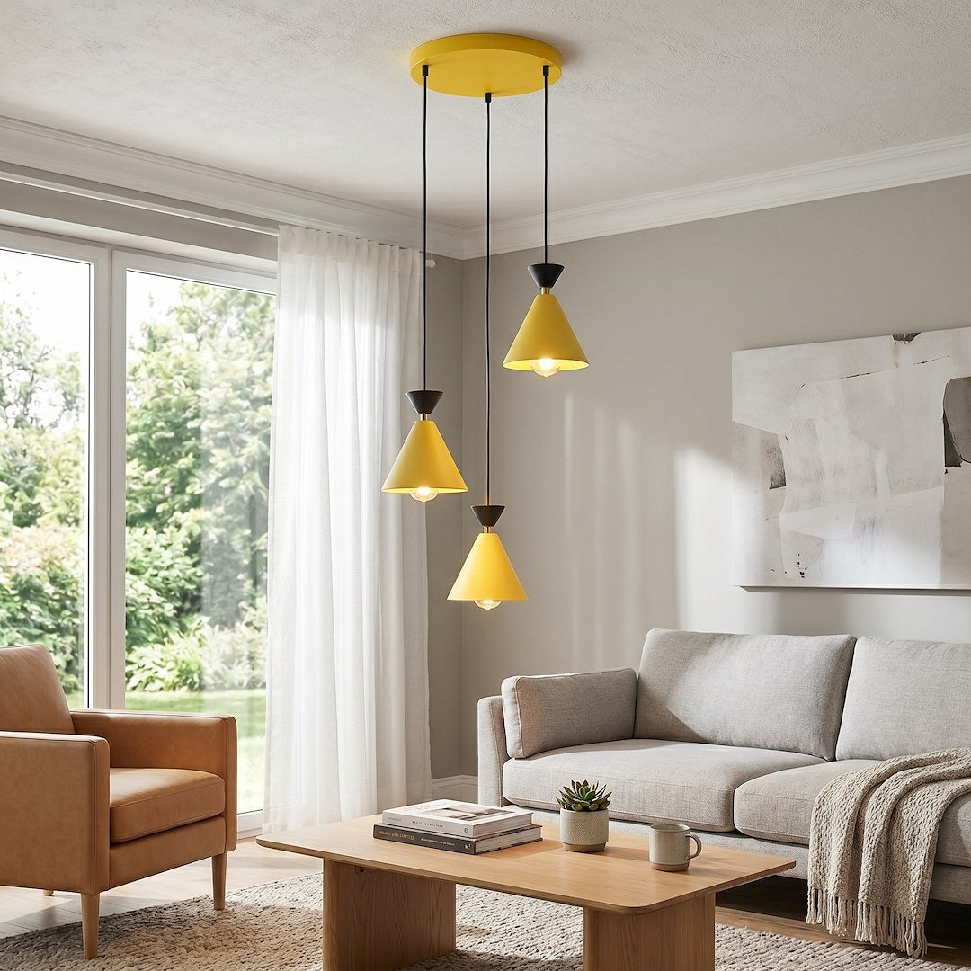 Suspension Klever 3 lumières orange et noire, H 40 cm