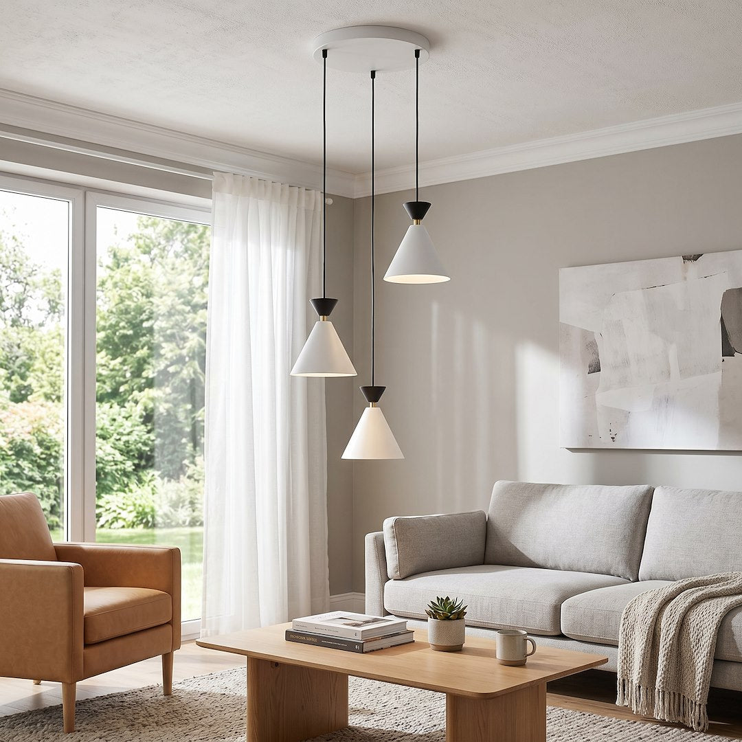 Suspension Klever 3 lumières blanche et noire, H 40 cm