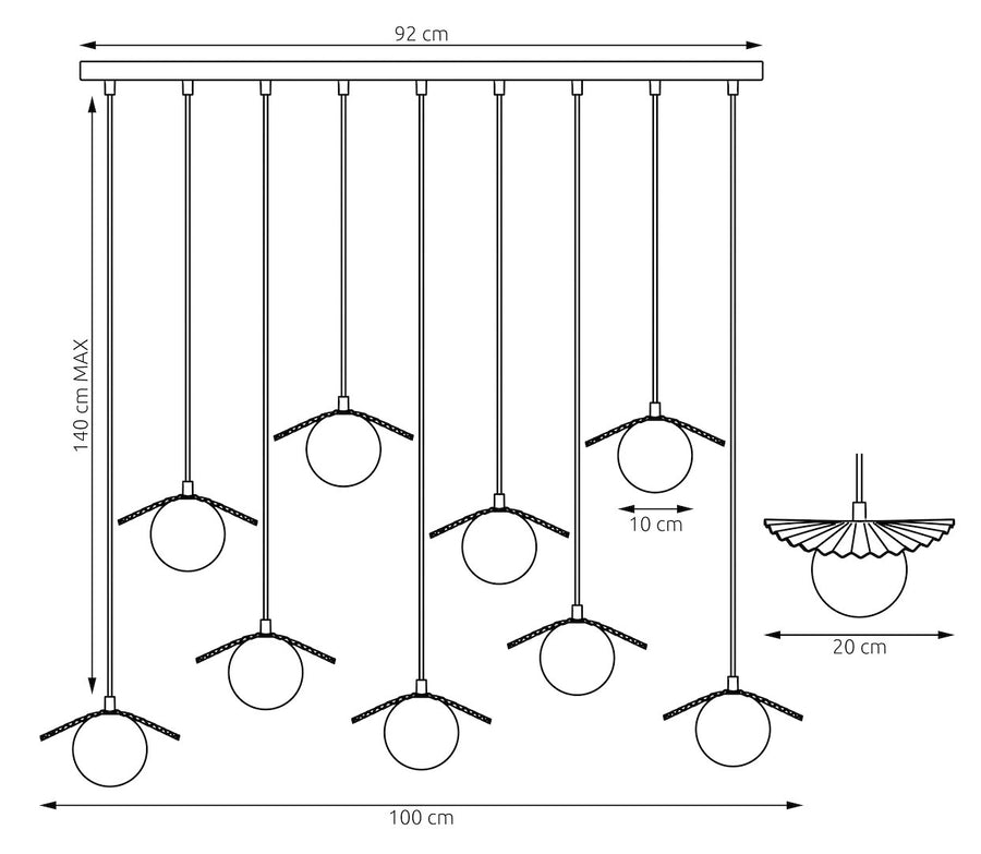 Suspension Flora 9 lumières noire, verre blanc