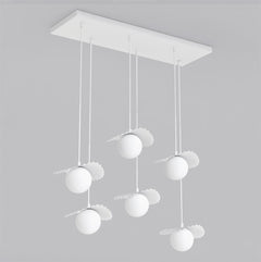 Suspension Flora 6 lumières blanche, verre blanc