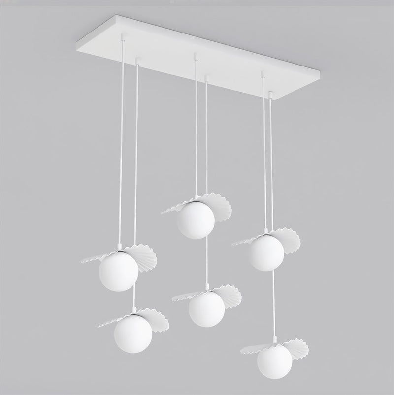 Suspension Flora 6 lumières blanche, verre blanc