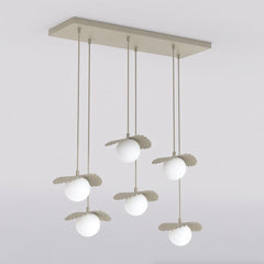 Suspension Flora 6 lumières beige, verre blanc