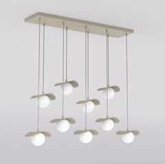 Suspension Flora 9 lumières beige, verre blanc