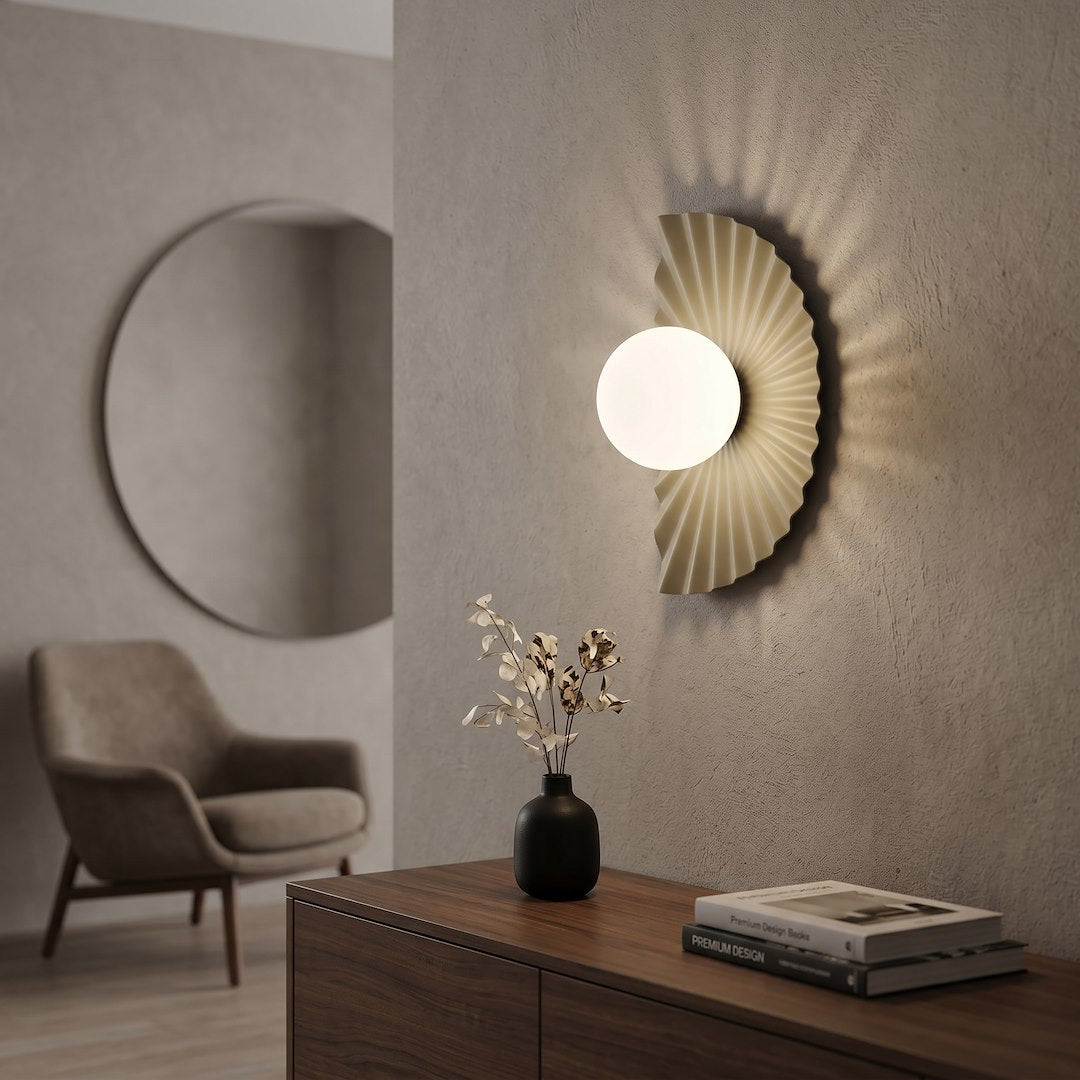 Applique murale Flora beige, verre blanc
