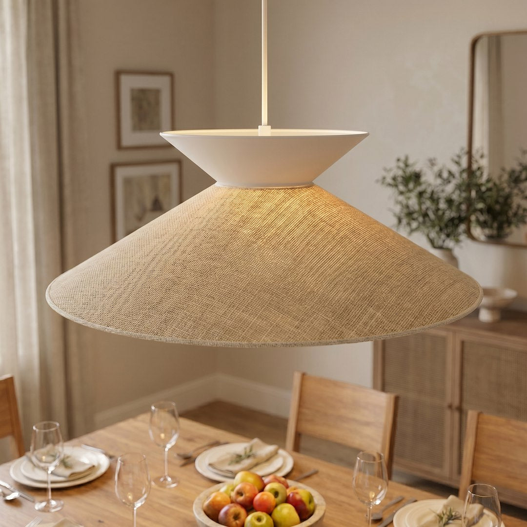 Suspension Softa blanche, rotin marron et blanc