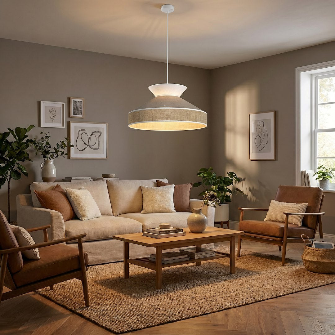 Suspension Siesta blanche, rotin marron et blanc