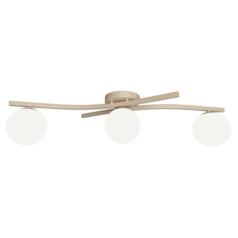 Plafonnier Opus 3 lumières beige, verre blanc
