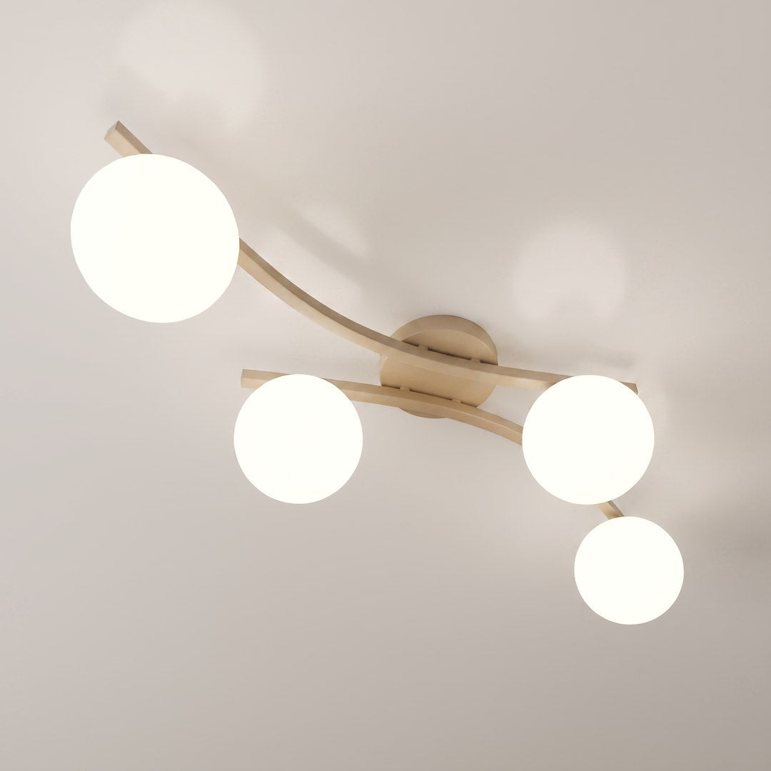 Plafonnier Opus 4 lumières beige, verre blanc