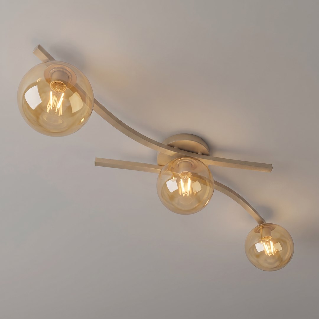 Plafonnier Opus 3 lumières beige, verre ambré
