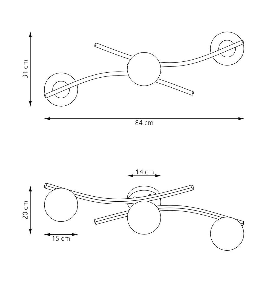Schéma de dimensions cotées, largeur 84 cm et hauteur 31 cm