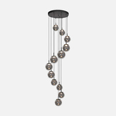 Black glass globe pendant light Ø 60 cm, 12 LED lights | Bollique Constellation
