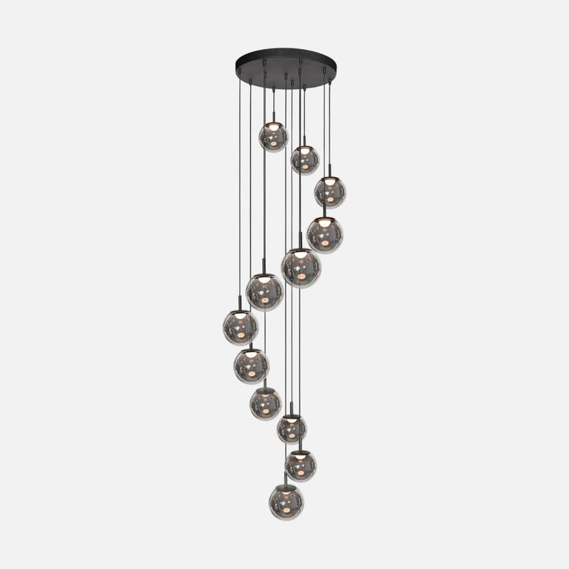 Black glass globe pendant light Ø 60 cm, 12 LED lights | Bollique Constellation