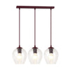Suspension Istar 3 lumières bordeaux, verre transparent, H 14 cm