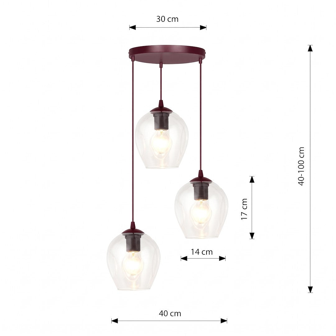Schéma de dimensions du luminaire avec largeur 30 cm, hauteur 40 à 100 cm.