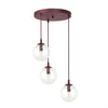 Suspension Cosmo 3 lumières bordeaux, verre transparent, H 40 cm