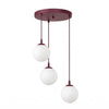 Suspension Cosmo 3 lumières bordeaux, verre blanc, H 40 cm