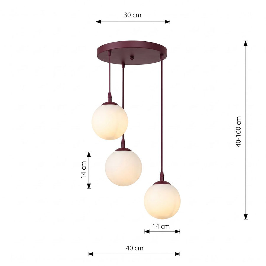 Schéma de dimensions : hauteur réglable de 40 à 100 cm, globes de 14 cm