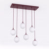 Suspension Cosmo 6 lumières bordeaux, verre blanc