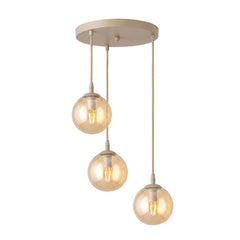 Suspension Cosmo 3 lumières beige, verre ambré, H 40 cm