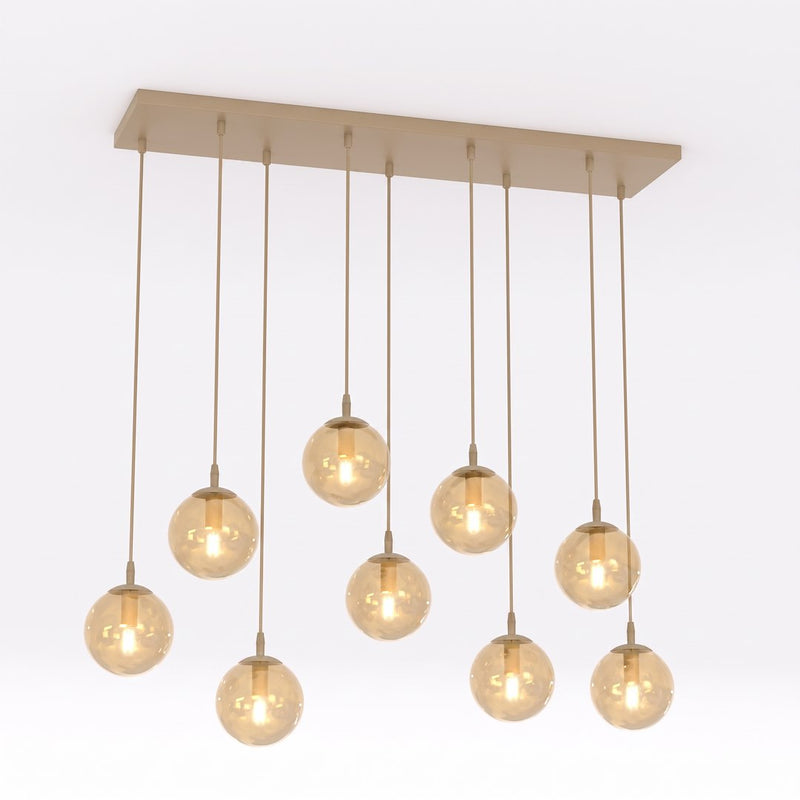 Suspension Cosmo 9 lumières beige, verre ambré