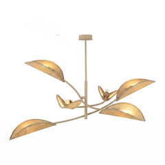 Plafonnier Lotus 6 lumières beige, tissu rotin