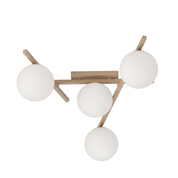 Plafonnier Smart 4 lumières beige, verre blanc