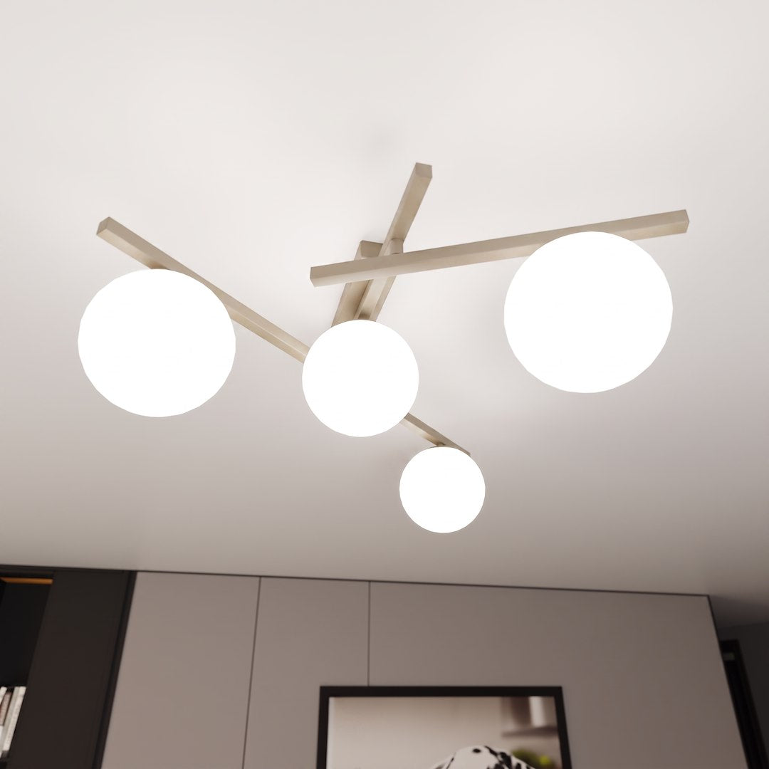 Plafonnier Smart 4 lumières beige, verre blanc