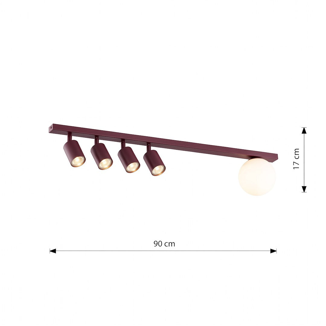 Schéma coté du plafonnier indiquant 90 cm de longueur et 17 cm de hauteur