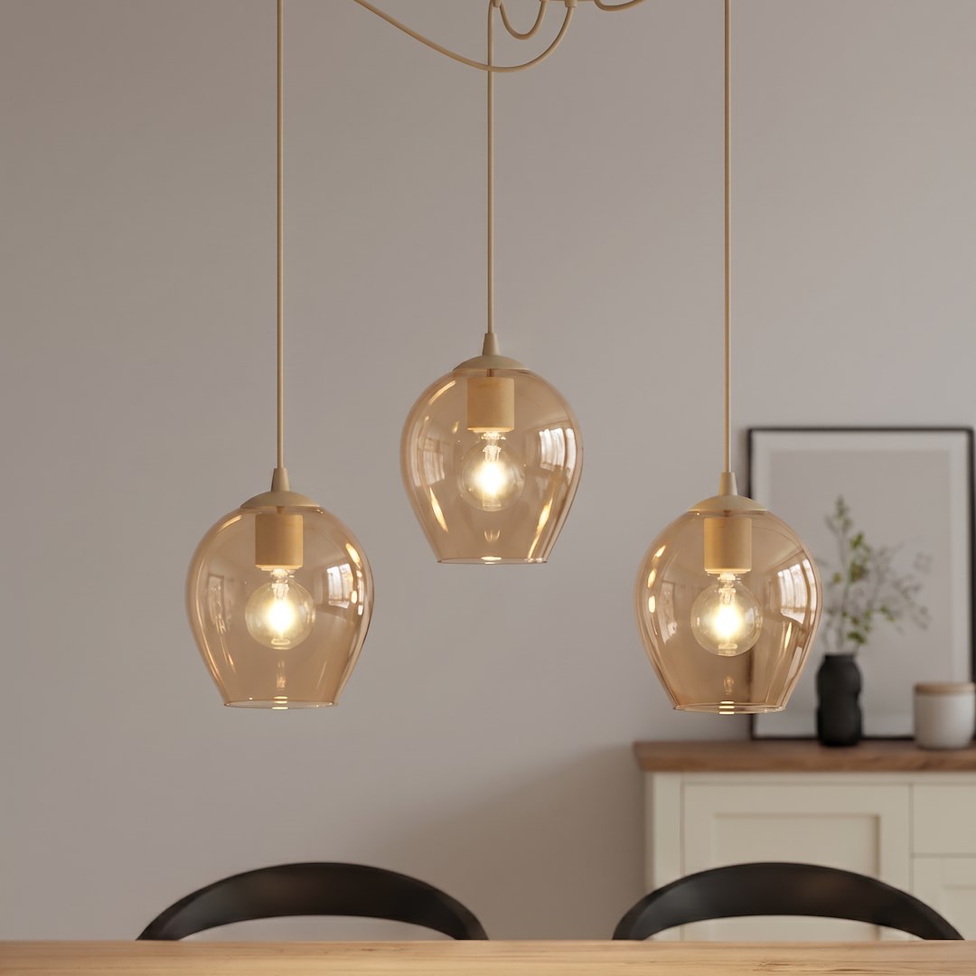 Suspension Level 3 lumières beige, verre ambré
