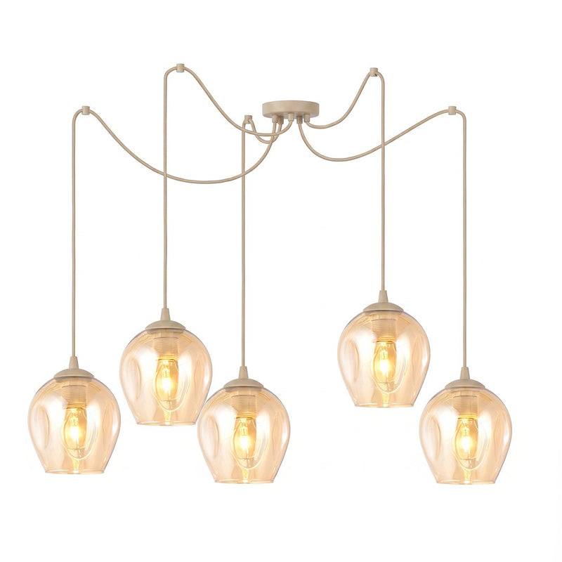 Suspension Level 5 lumières beige, verre ambré