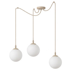 Suspension Gigi 3 lumières beige, verre blanc