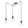 Suspension Gigi 3 lumières bordeaux, verre transparent