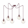 Suspension Gigi 5 lumières bordeaux, verre transparent
