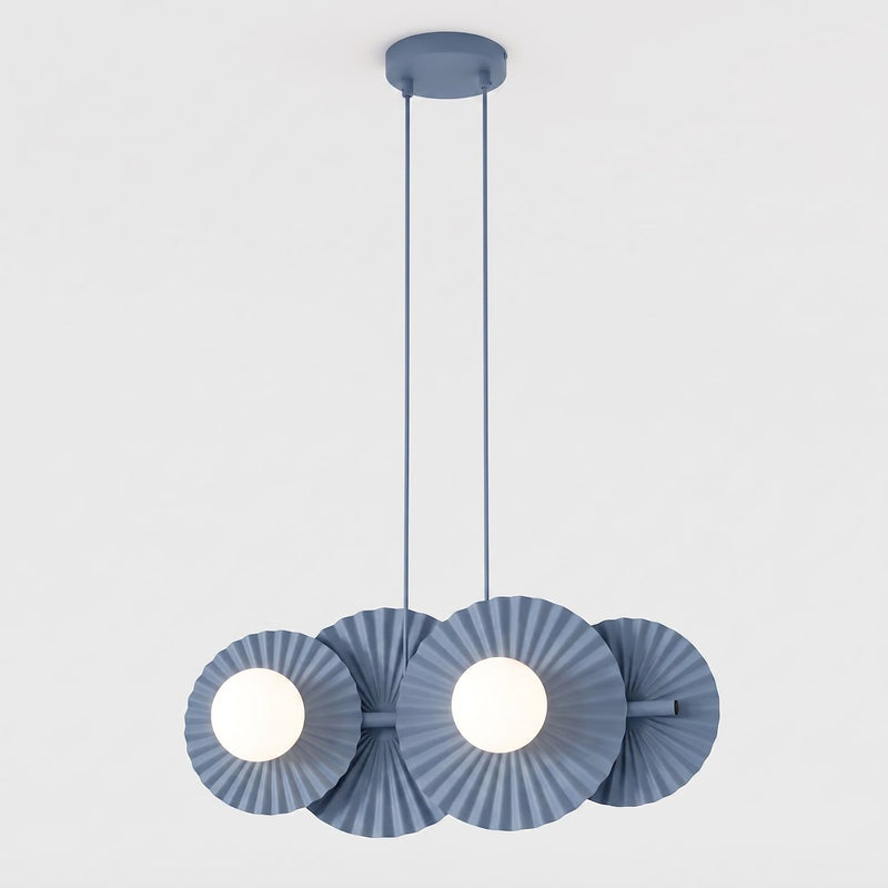 Suspension Umbra 4 lumières bleue, verre blanc