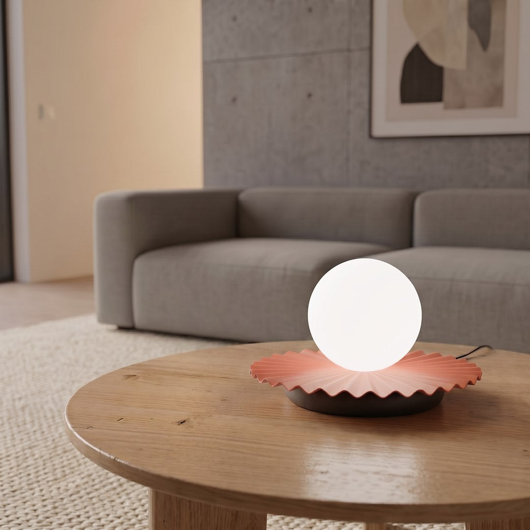 Lampe à poser Umbra corail et noire, verre blanc