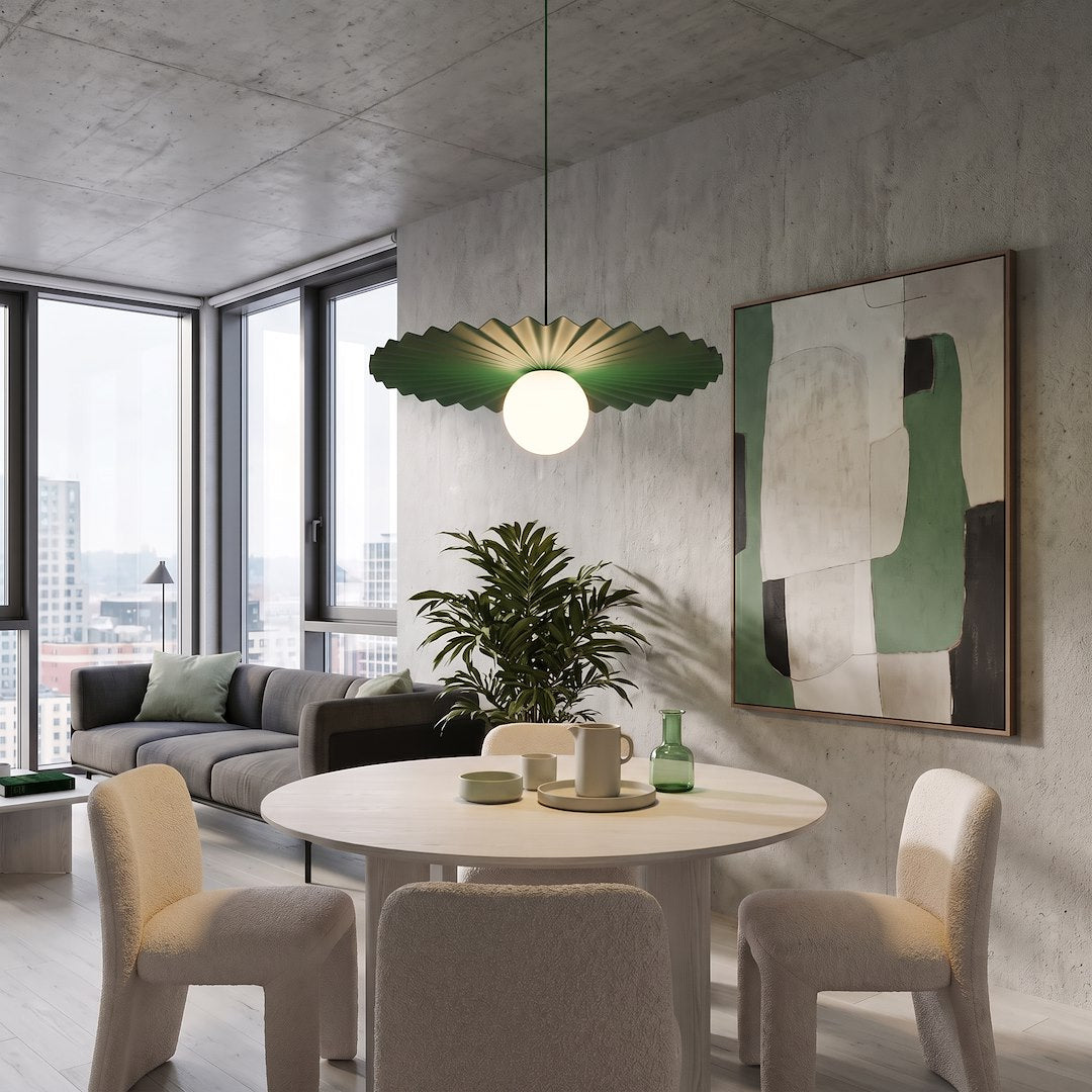 Suspension Umbra verte, verre blanc