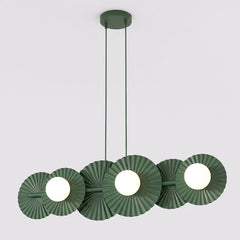 Suspension Umbra 6 lumières verte, verre blanc