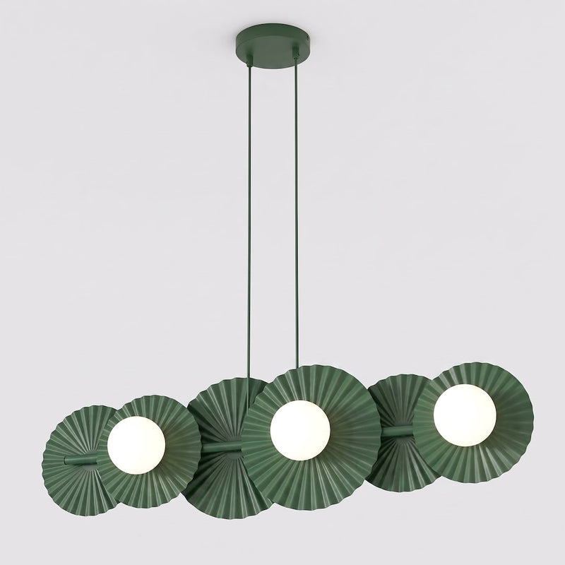 Suspension Umbra 6 lumières verte, verre blanc