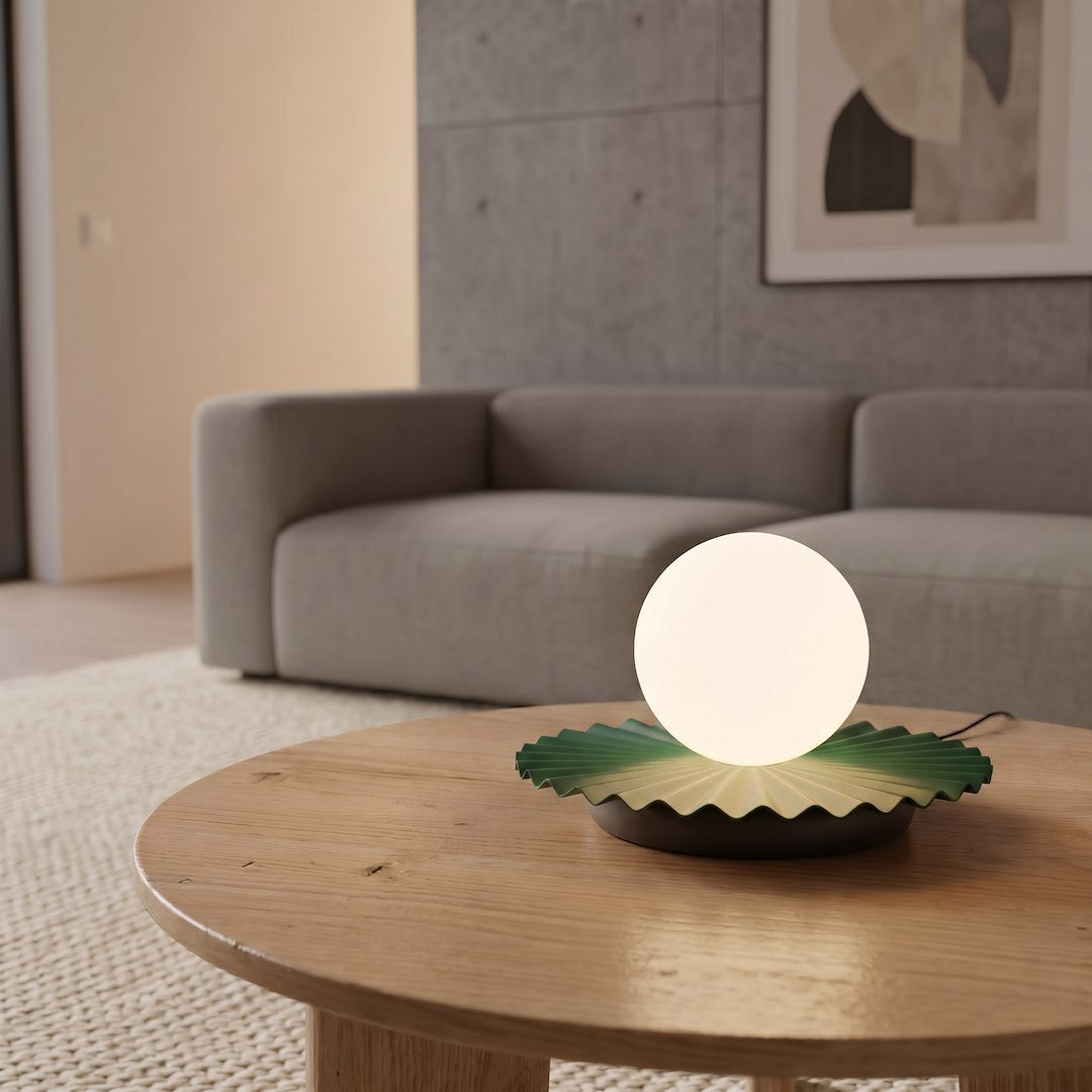 Lampe à poser Umbra verte et noire, verre blanc