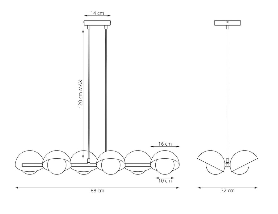 Suspension Boom 6 lumières corail, verre blanc