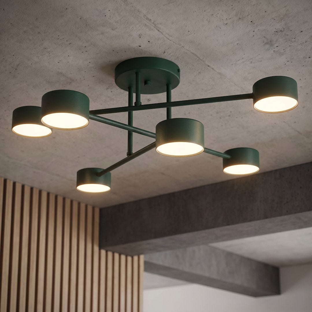 Plafonnier Halo 6 lumières vert