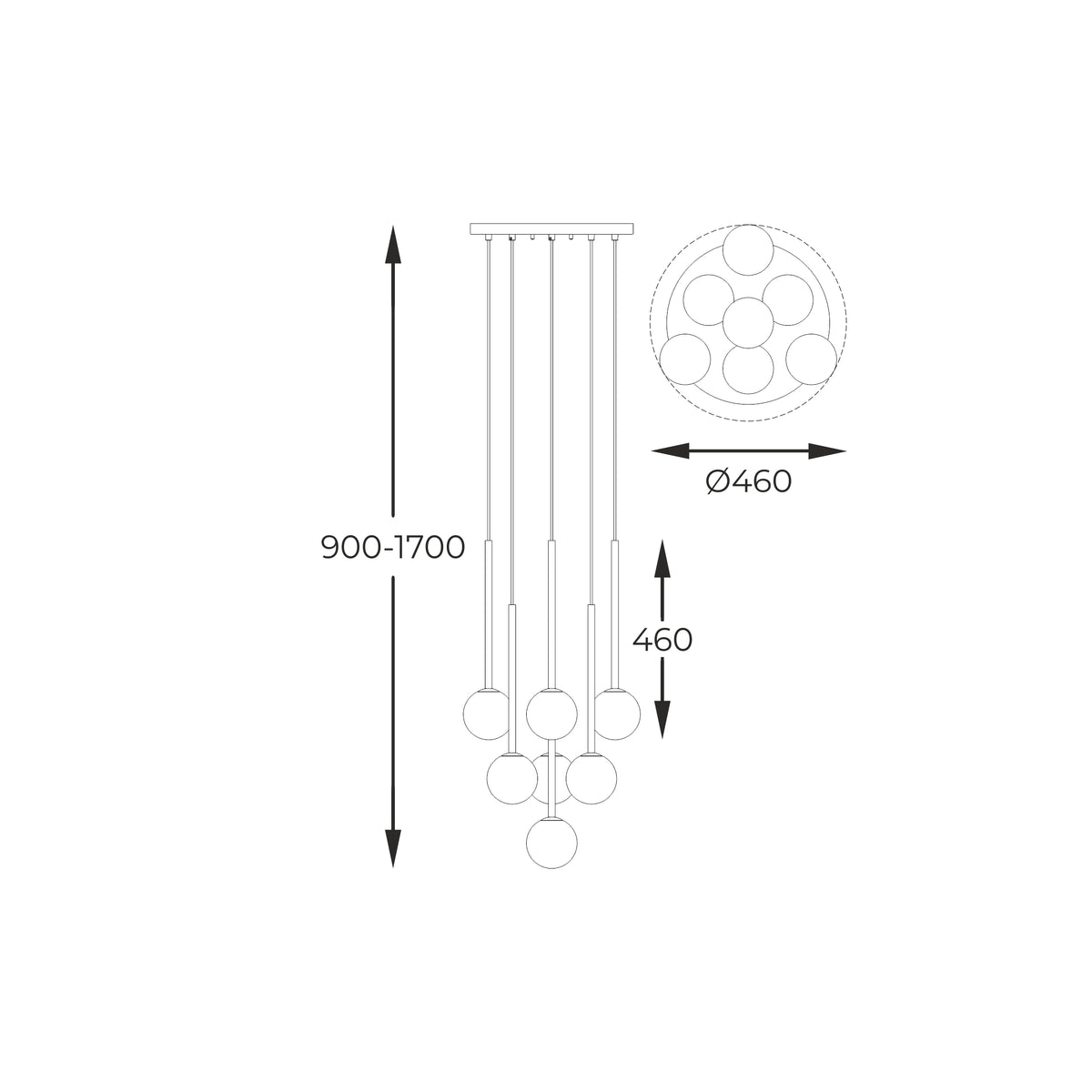 Schéma coté avec hauteur réglable et diamètre du plateau