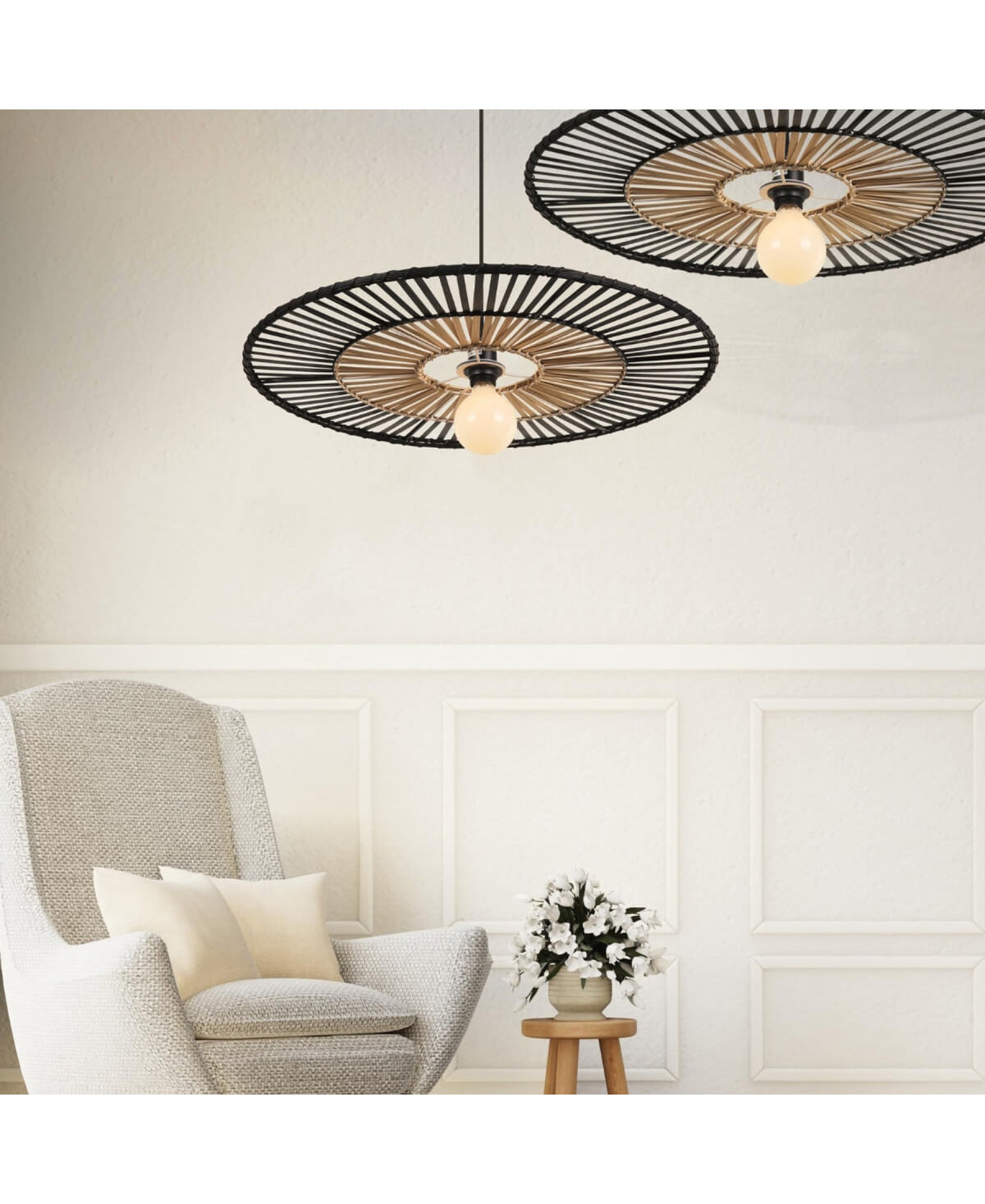 Suspension ZAMBELIS D400 E27 DESIGN Bambou Noir Sans Source 19105