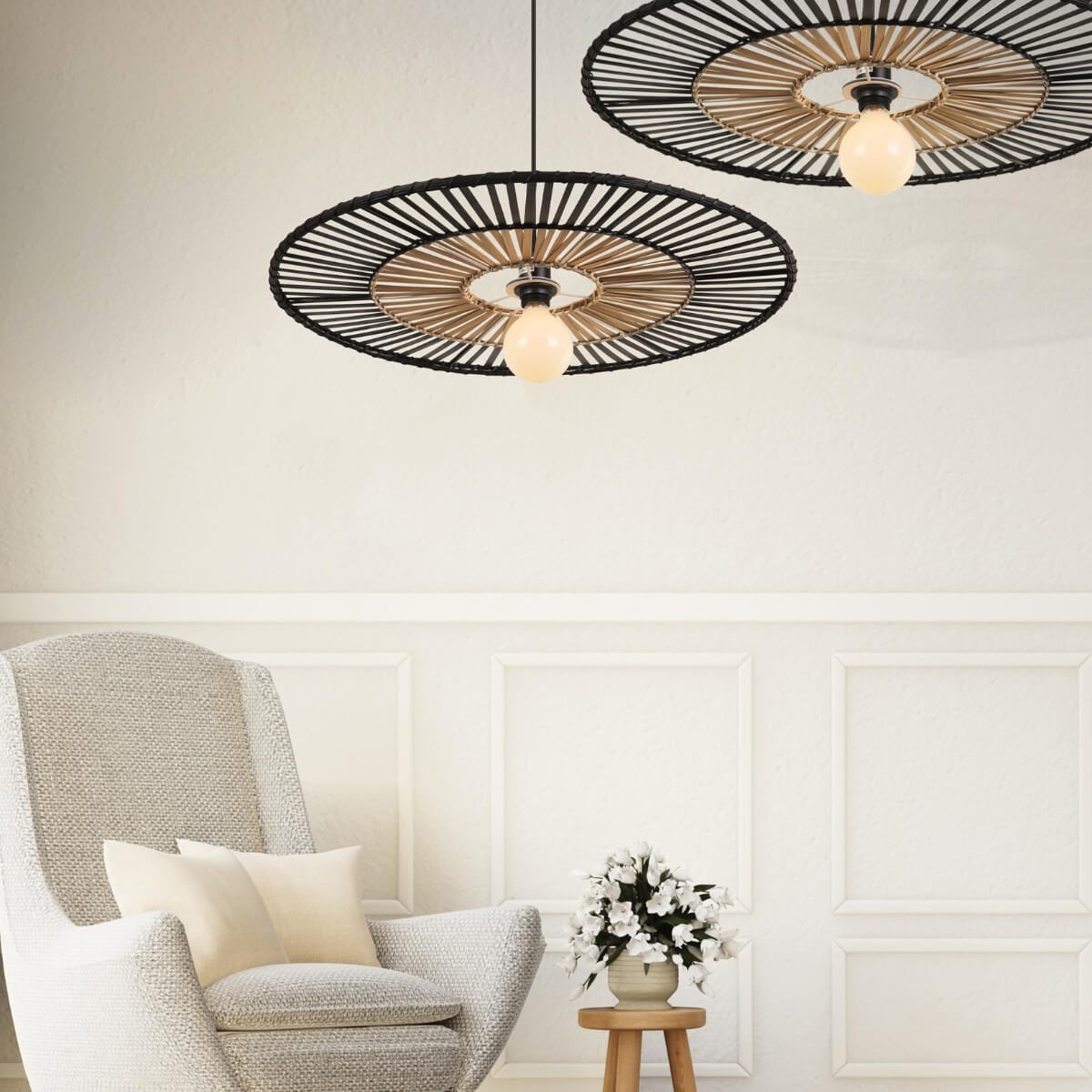 Suspension ZAMBELIS D400 E27 DESIGN Bambou Noir Sans Source 19105
