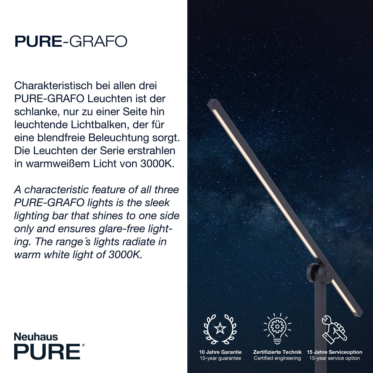 Fiche produit illustrée présentant la barre lumineuse orientable éclairant à 3000K