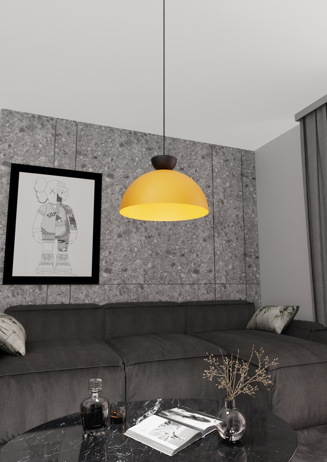 Lunaro 1-light pendant lamp, black and orange