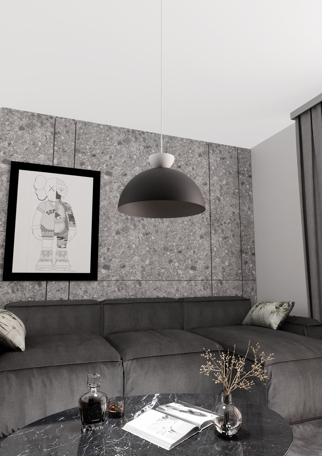 Lunaro 1-light pendant lamp in black and white, size L